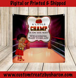 A LITTLE CHAMP IS ON HIS WAY BACKDROP Custom Favorz by Sharon
