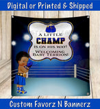 A LITTLE CHAMP IS ON HIS WAY BACKDROP - ROYAL BLUE Custom Favorz by Sharon
