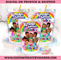 AFRICAN AMERICAN COCOMELON CAPRISUN OR KOOL- AID JAMMERS (PINK) Custom Favorz by Sharon