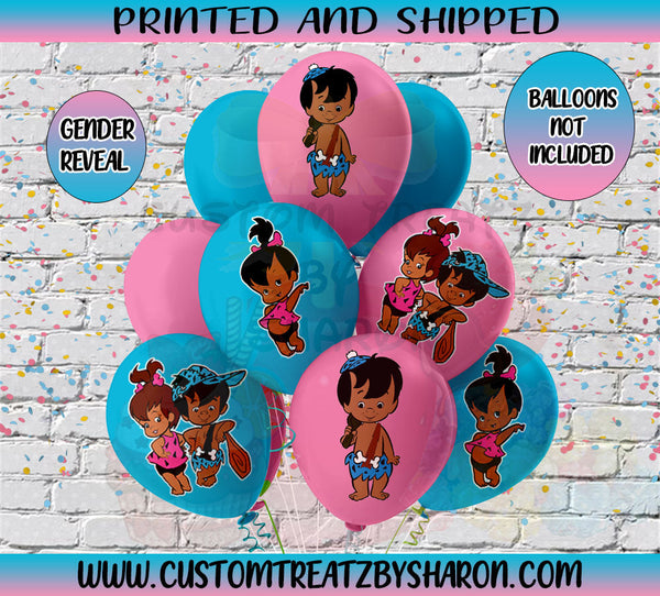 AFRICAN AMERICAN PEBBLES & BAMM GENDER REVEAL BALLOON STICKERS (6) Custom Favorz by Sharon