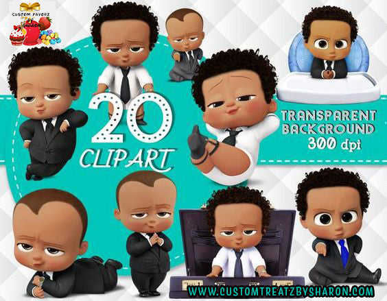 African American Boss Baby Boy Clipart - Light Complexion- Instant Download