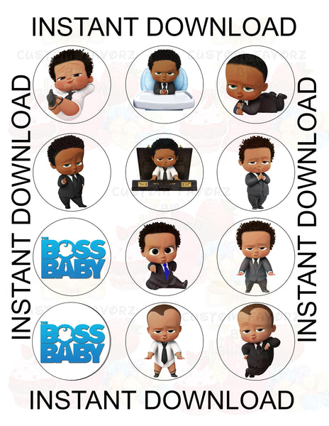 African American Boss Baby Boy Cupcake Toppers - Instant Download Custom Favorz by Sharon