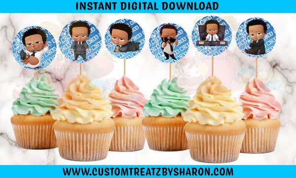 African American Boss Baby Boy Cupcake Toppers - LIGHT COMPLEXION - Instant Download Custom Favorz by Sharon