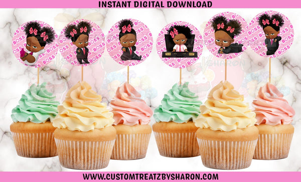 African American Boss Baby Girl Cupcake Toppers - Instant Download Custom Favorz by Sharon