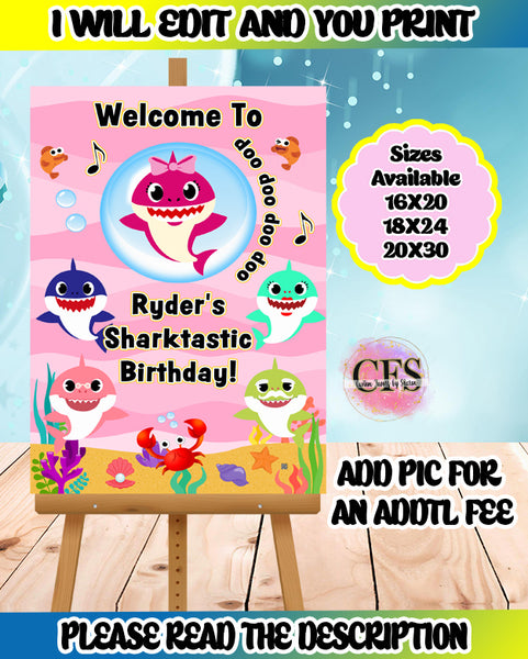 PINK BABY SHARK WELCOME SIGN - DIGITAL ONLY