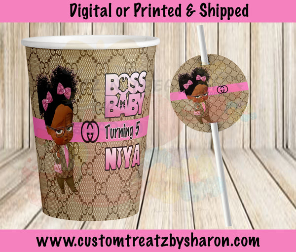 BOSS BABY GIRL GUCCI PARTY CUP & STRAW TAG Custom Favorz by Sharon