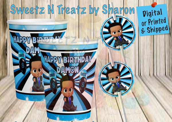BOSS BABY PARTY CUP W/STRAW TAG Custom Favorz by Sharon