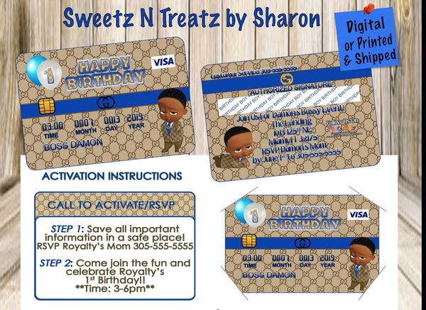 Boss Baby Boy Gucci Credit Card Invites Custom Favorz by Sharon