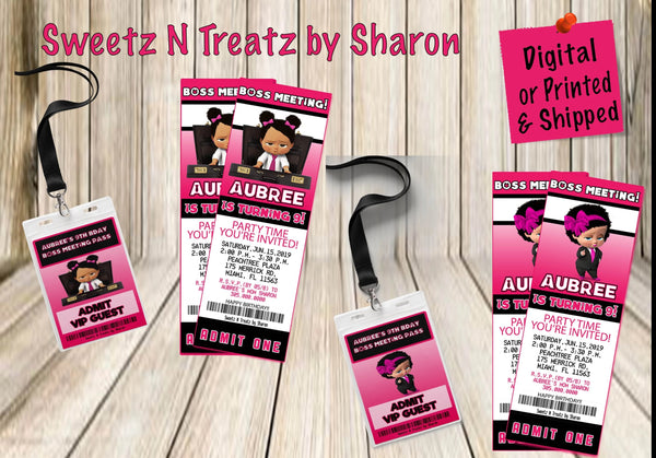 Boss Baby Girl VIP Pass & Ticket Invitation Custom Favorz by Sharon