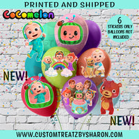 COCOMELON BALLOON STICKERS (6) Custom Favorz by Sharon