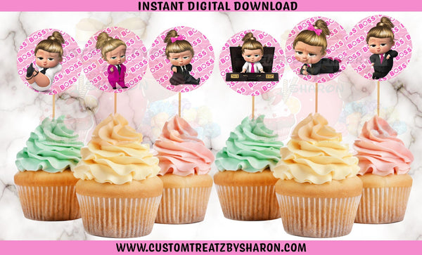 Caucasian Boss Baby Girl Cupcake Toppers - Instant Download Custom Favorz by Sharon