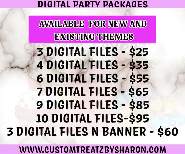 DIGITAL PARTY PACKAGES - Digital Bundle - You Print Yourself - Custom Digital Packages - Any Theme - Digital Files Only - No Shipping
