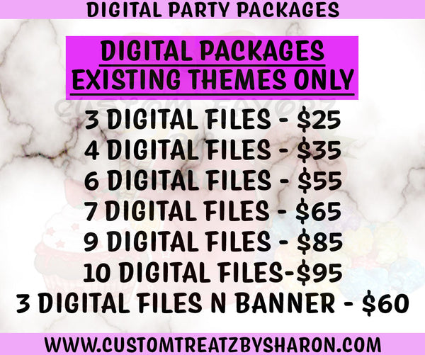 DIGITAL PARTY PACKAGES - Digital Bundle - You Print Yourself - Custom Digital Packages - Any Theme - Digital Files Only - No Shipping Custom Favorz by Sharon