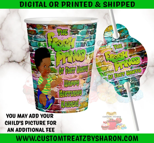 FRESH PRINCE PARTY CUP WITH STRAW TAG Custom Favorz by Sharon