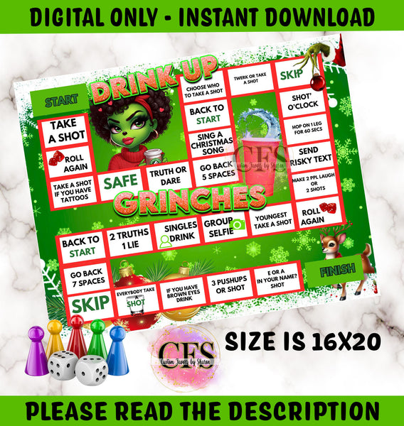 GREEN GRINCHMAS GAME BOARD - INSTANT DOWNLOAD