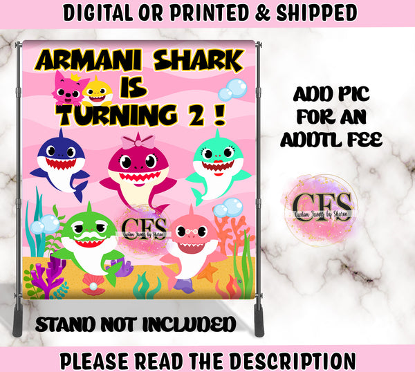 Pink Baby Shark Backdrop