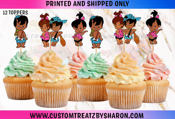 Pebbles N Bamm Bamm Gender Reveal Cupcake Toppers Custom Favorz by Sharon