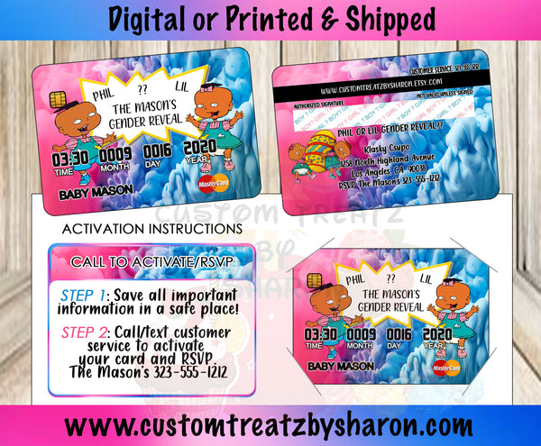 Phil & Lil Gender Reveal Credit Card Invite Custom Favorz by Sharon