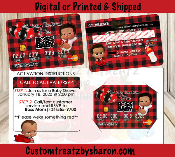 Red Boss Baby Boy Baby Shower Credit Card Invites Custom Favorz by Sharon