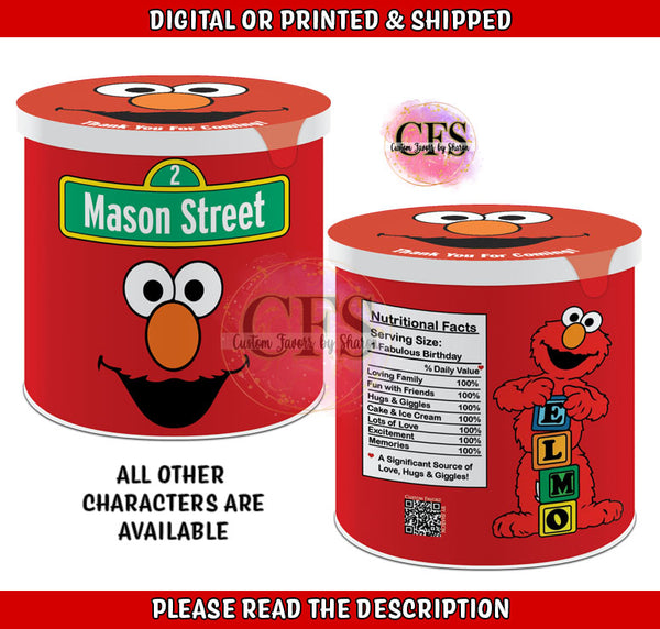 Elmo, Big Bird, Cookie Monster, Abby Cadabby, Grouch Custom Pringles  - Sesame Street Custom Pringles Can Labels
