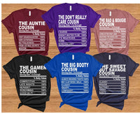 Family Fun Cousin Nutrition Facts Tees