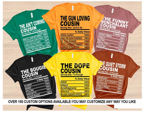 Family Fun Cousin Nutrition Facts Tees